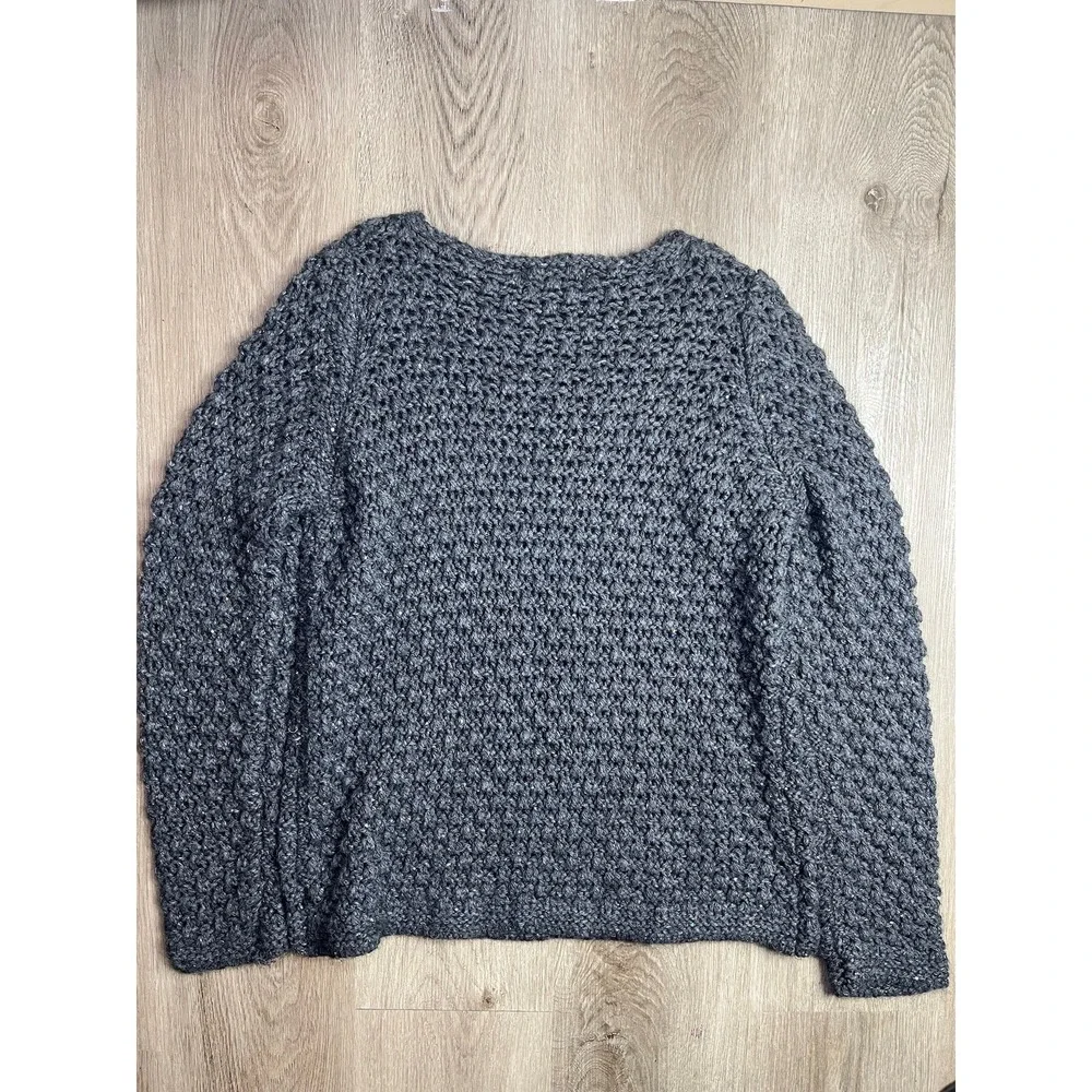 ELSAMANDA Womens Gray Open Knit LS Sweater Size M Sparkles Made In‎ Italy